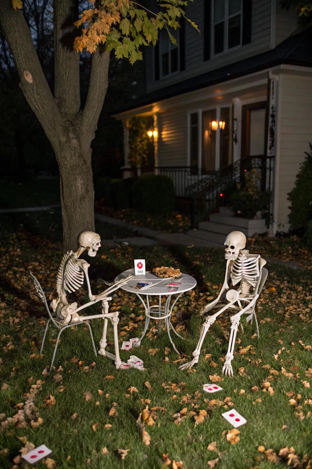 Transform your grounds into a spine-tingling spectacle with imaginatively posed osseous figures.