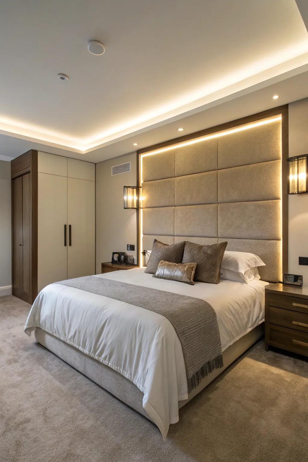 Integrated headboard lights offer a cohesive and modern aesthetic.