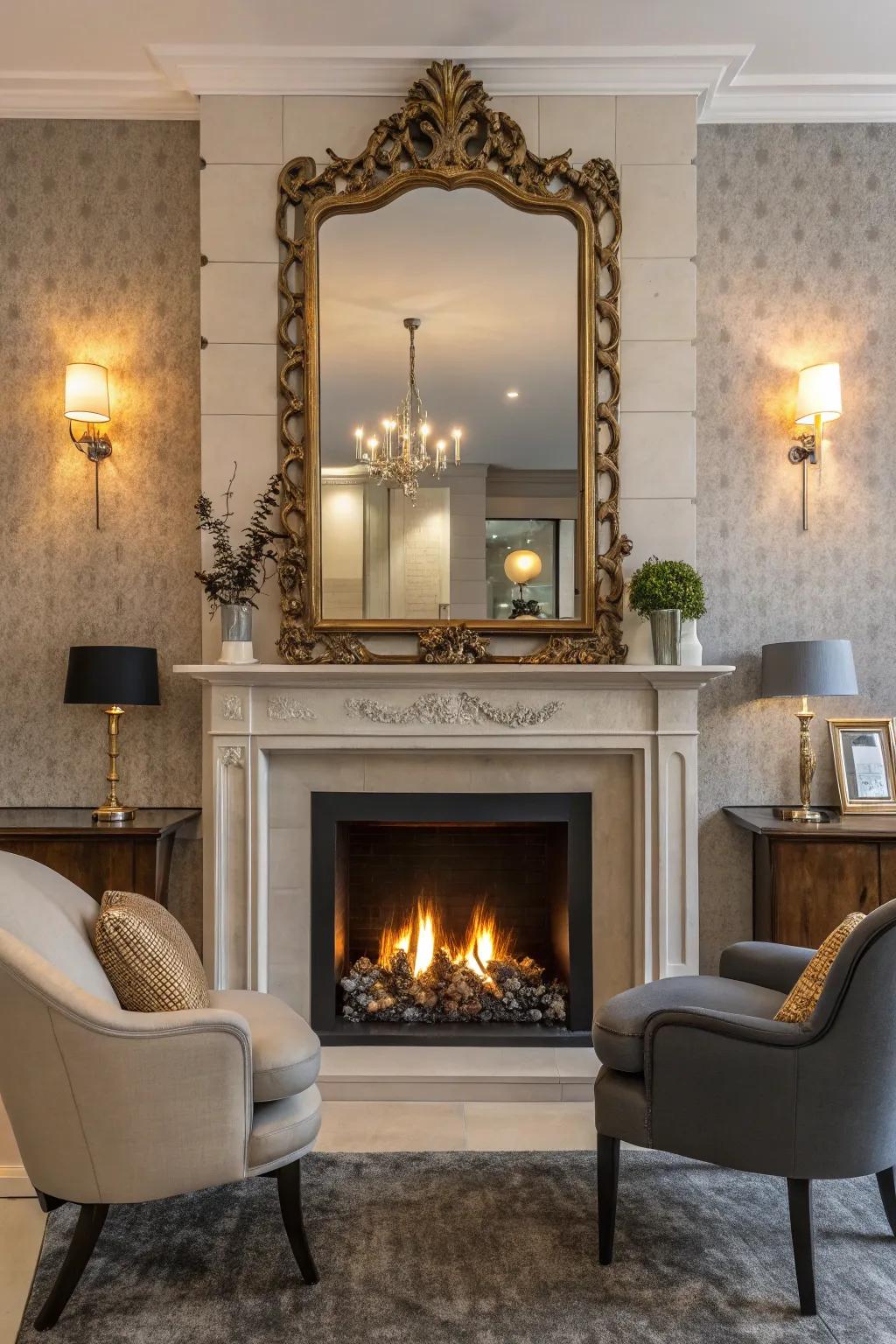 Mirrors have the power to reflect light and style, especially above your hearth.