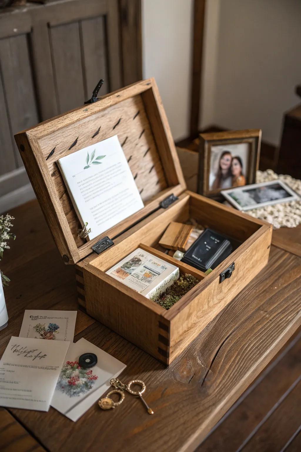 An artisan wooden box designed for preserving treasured wedding memories.