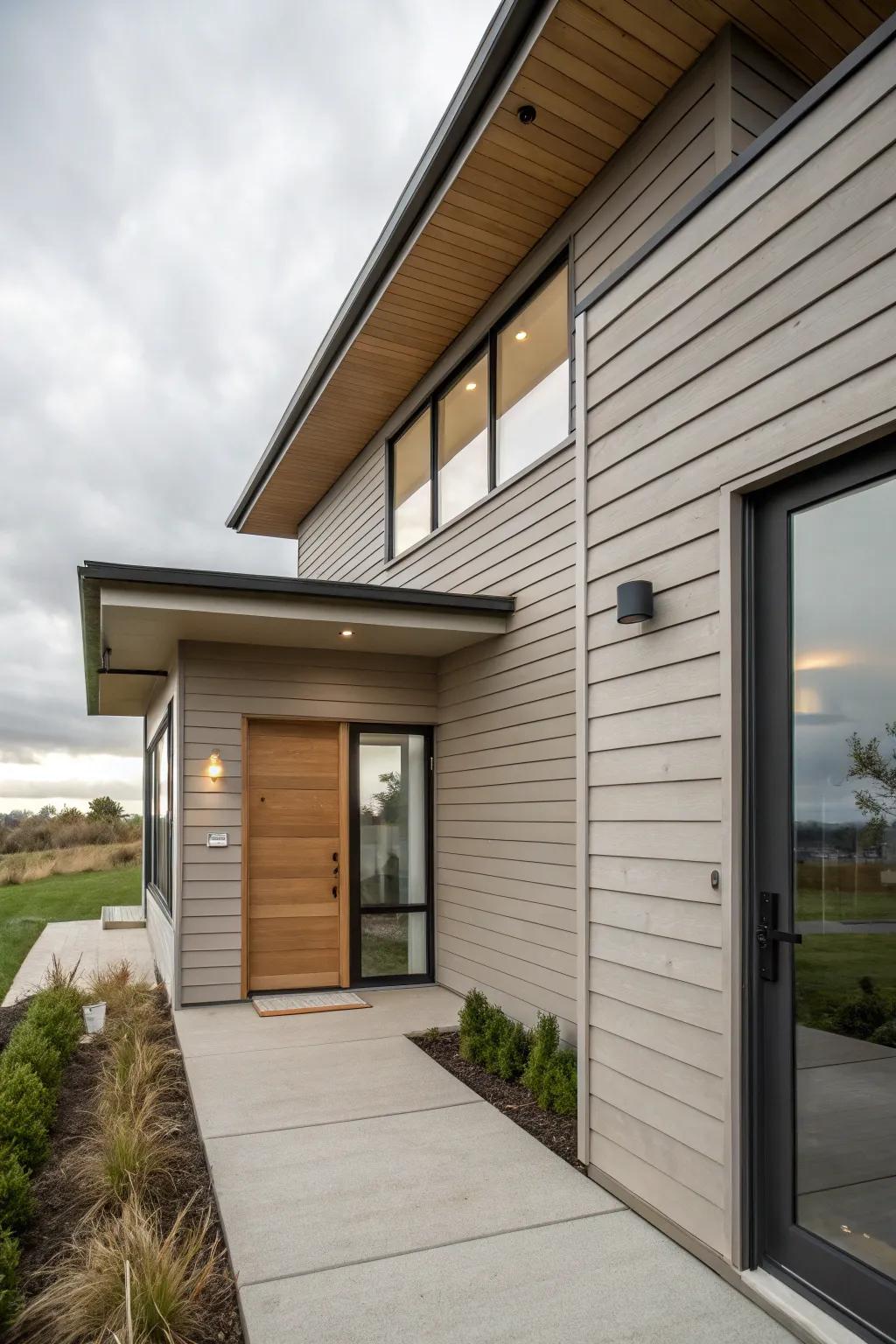 A concealed entry flawlessly matched with the dwelling's cladding.