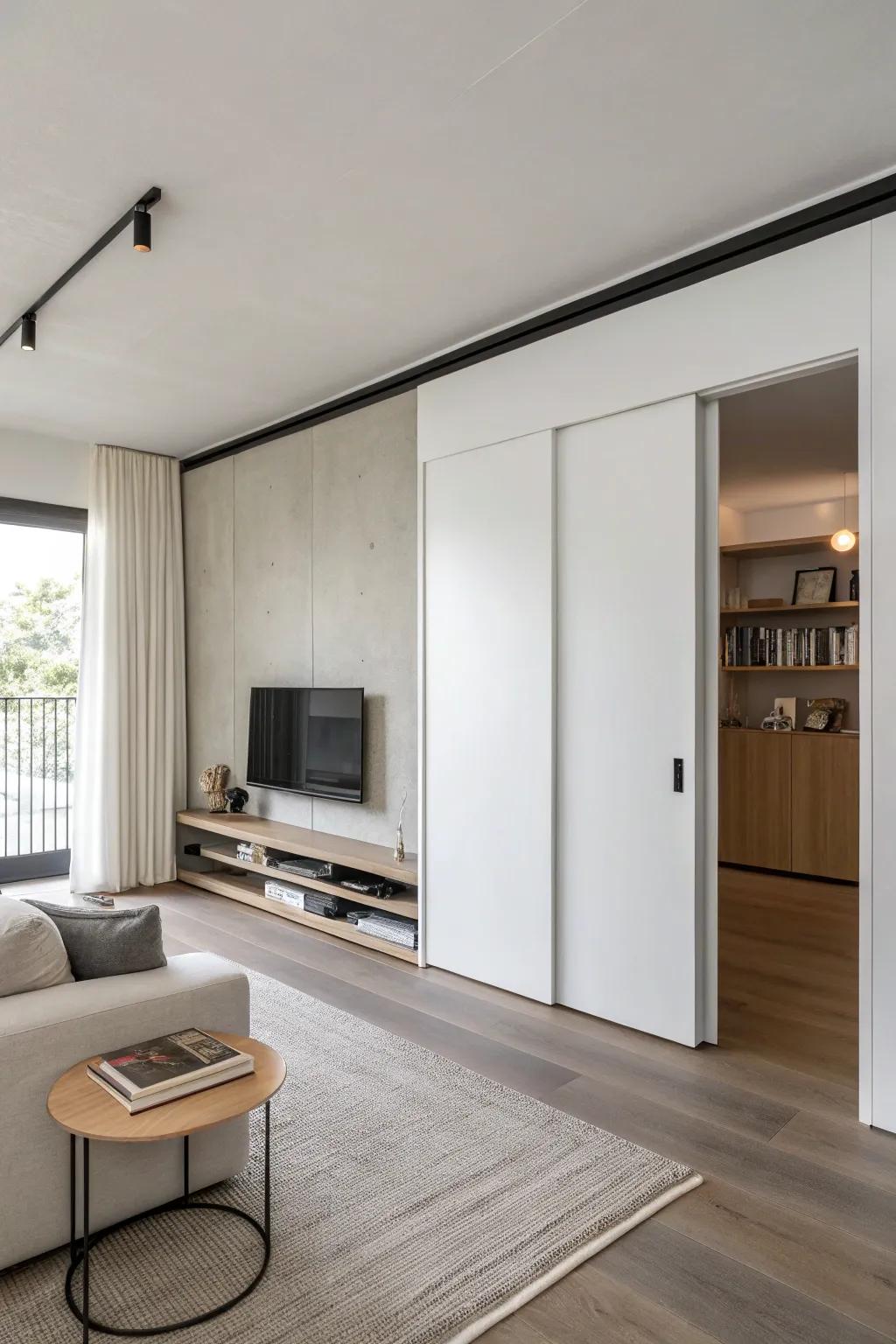 Incorporate sliding doors into minimalist designs for a streamlined effect.
