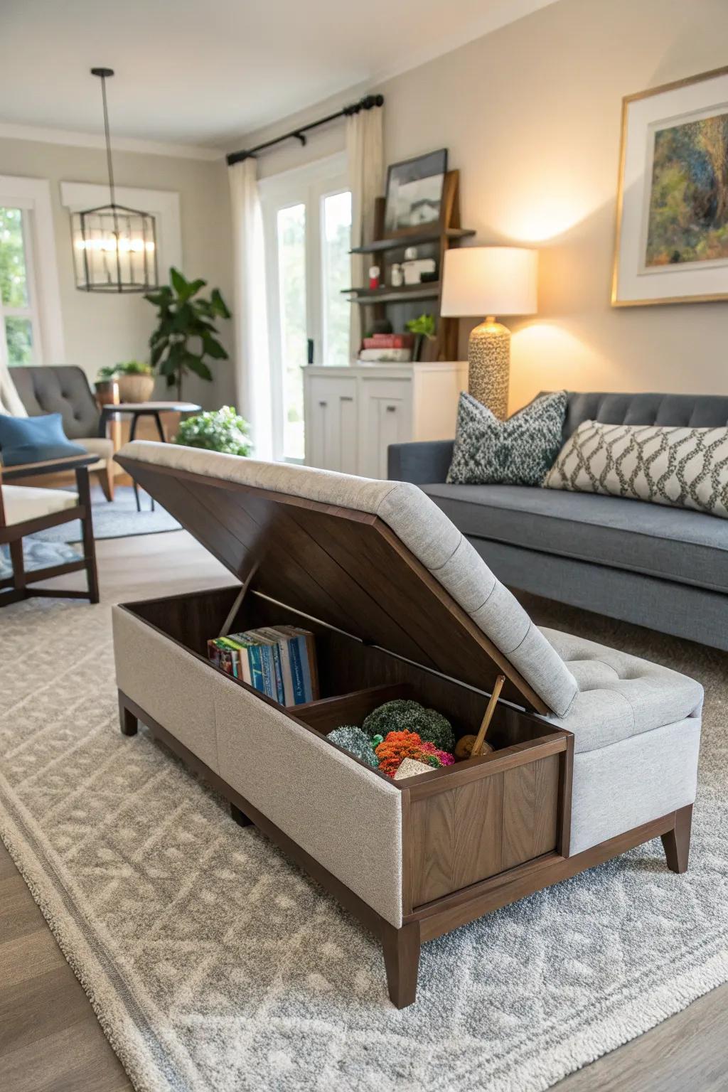 Bench seating that serves a dual purpose with hidden toy storage.