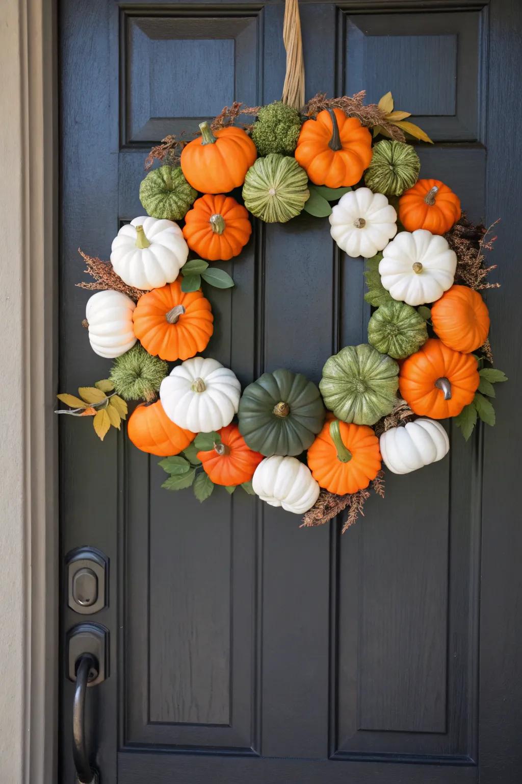 Convey the essence of a gourd garden directly to your entrance with this festive wreath.