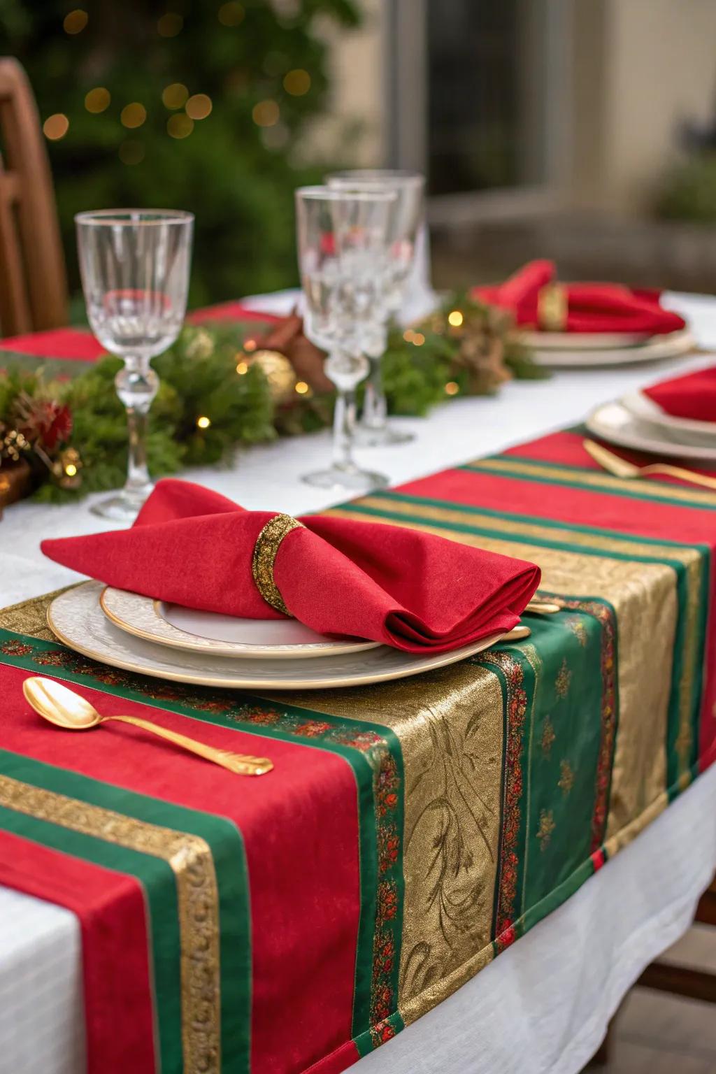 Timeless celebratory shades contribute to a unified and festive table arrangement.