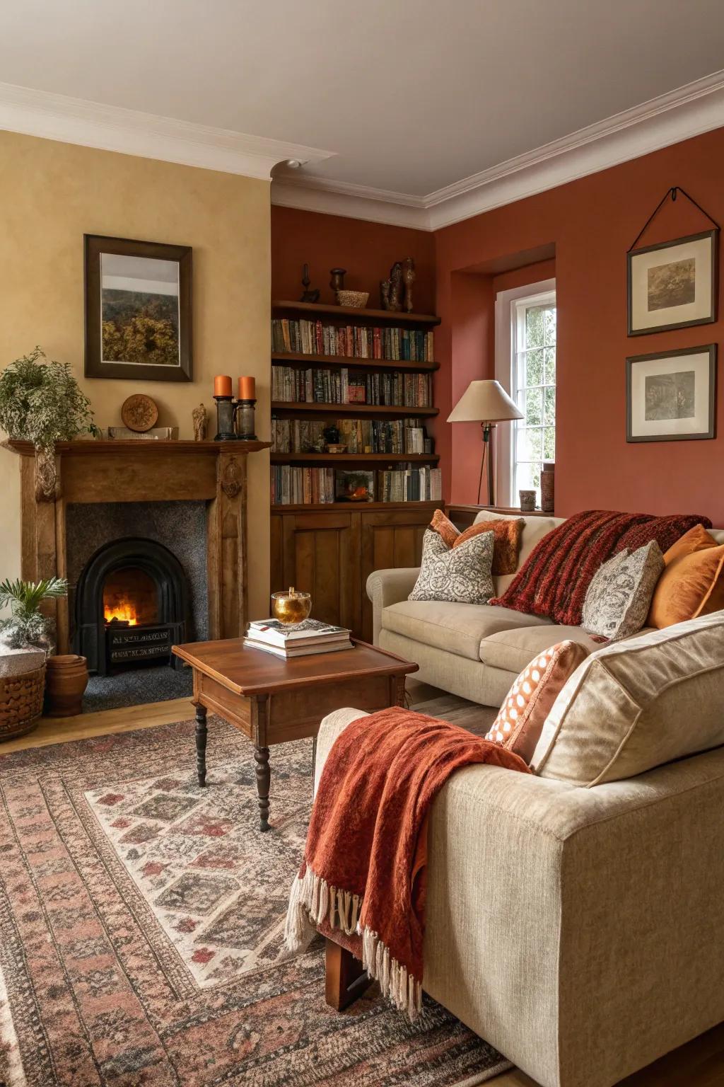 A cozy living room featuring soothing natural colors