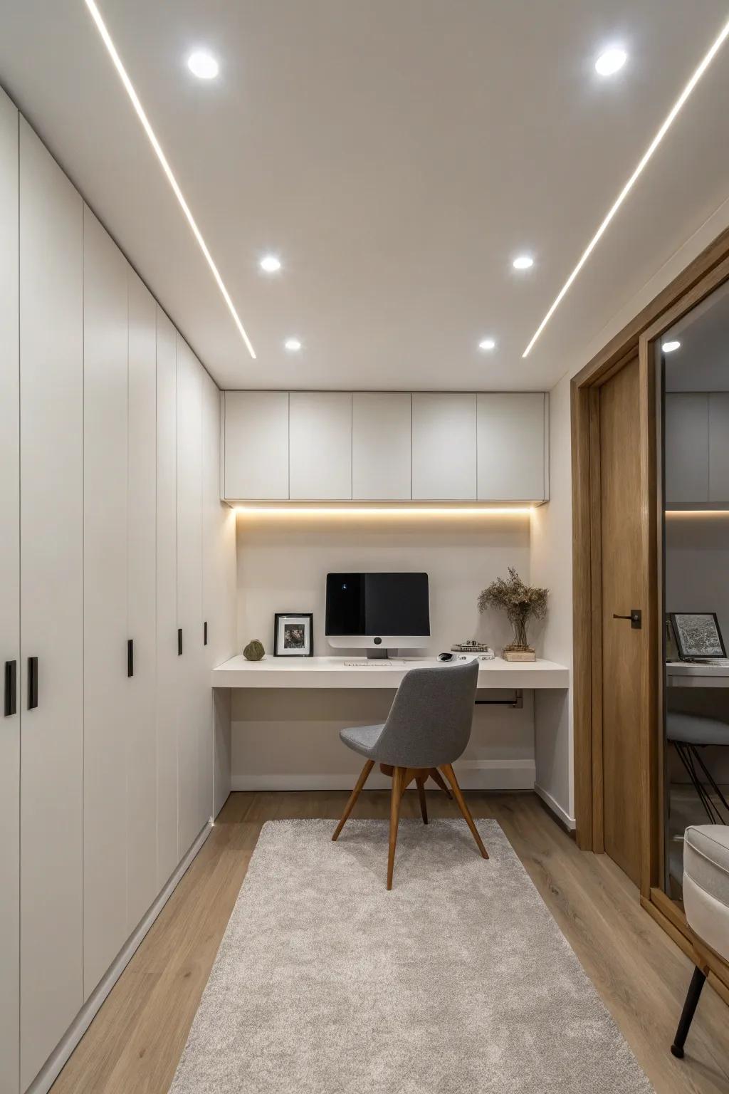Recessed lighting provides a sleek, modern solution for illuminating your home office.