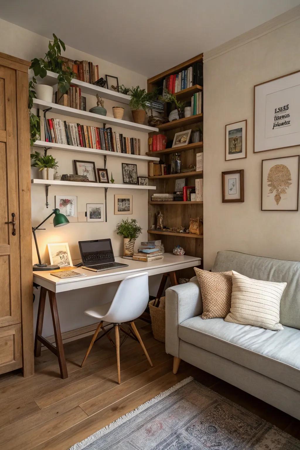 A flexible home office that serves as a relaxation area.