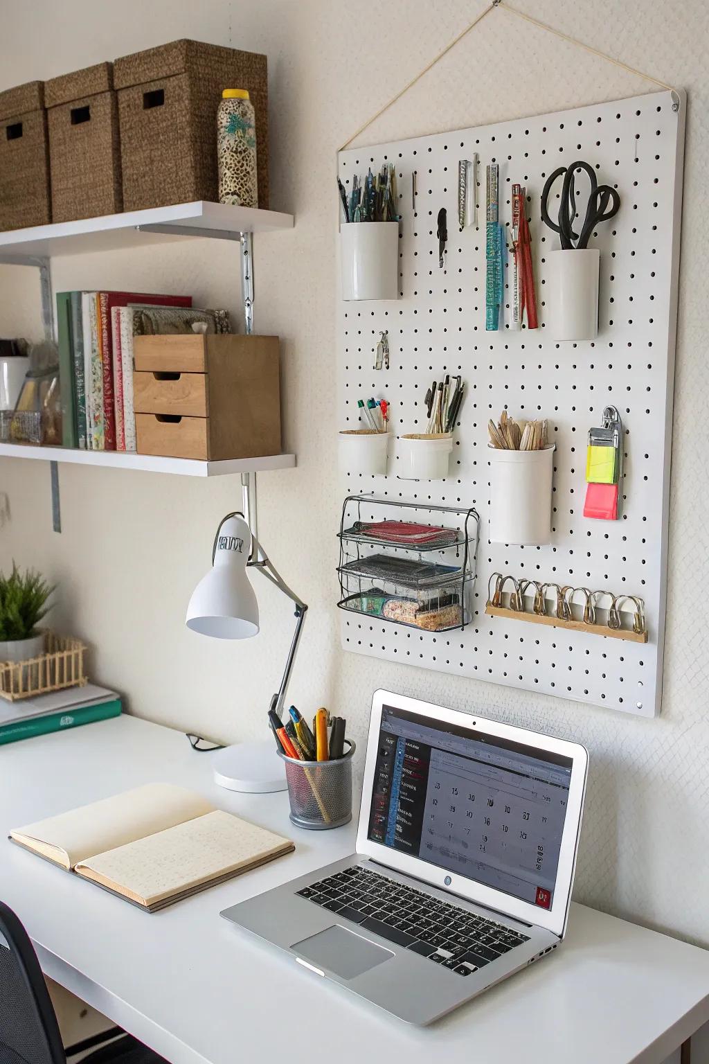 Perforated boards deliver versatile storage possibilities.