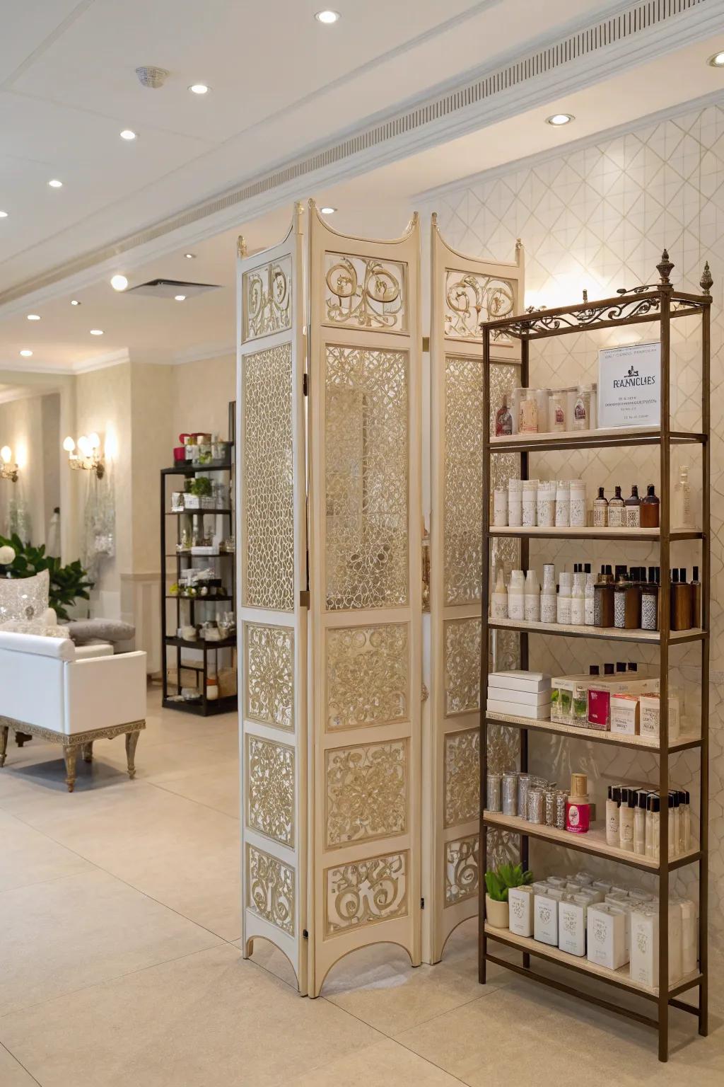 Room dividers can add both flair and functionality to your salon space.