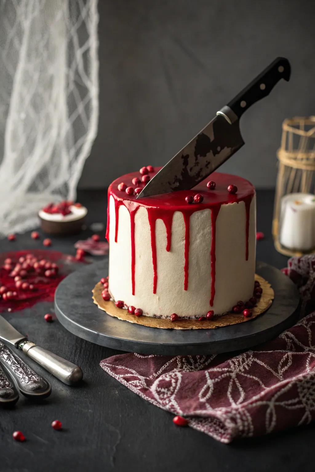 An impactful blade-themed cake delivering a direct cut to the horror.