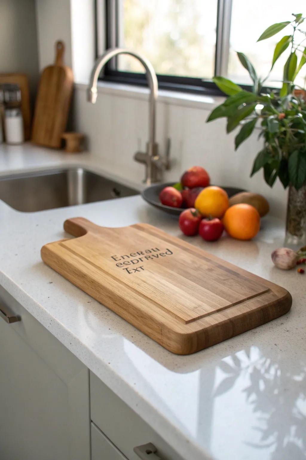 A personalized slicing board that offers charm and practicality to the kitchen.