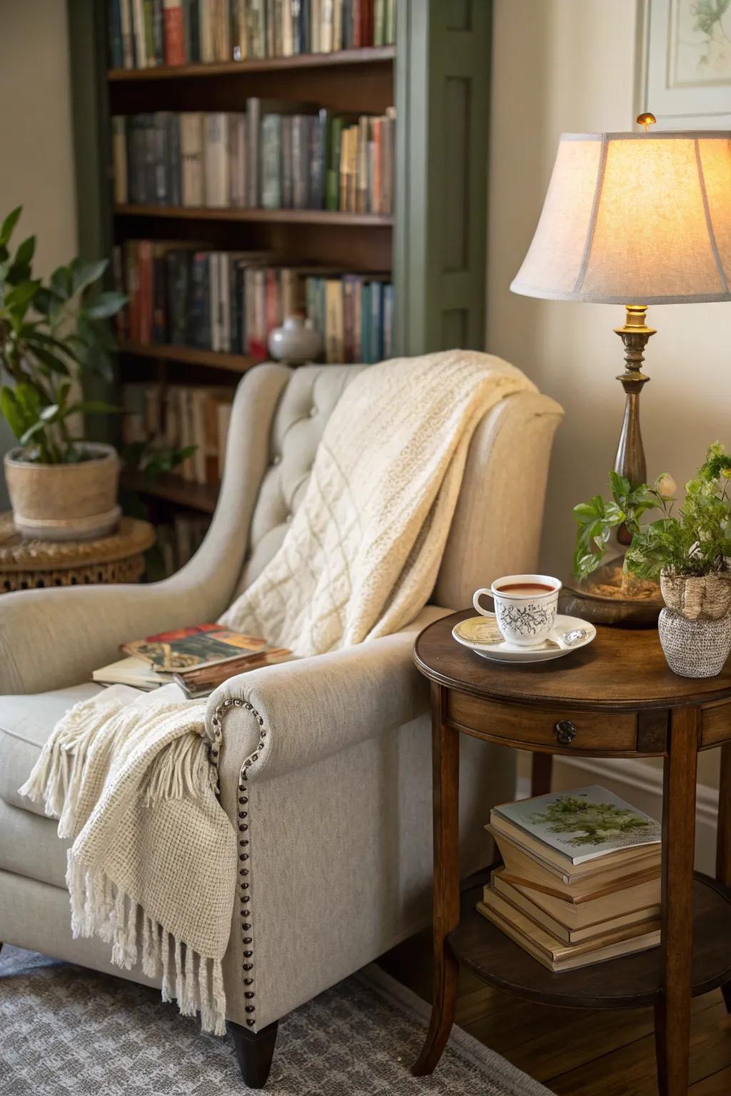 Transform an empty corner into a serene getaway with an inviting reading nook.