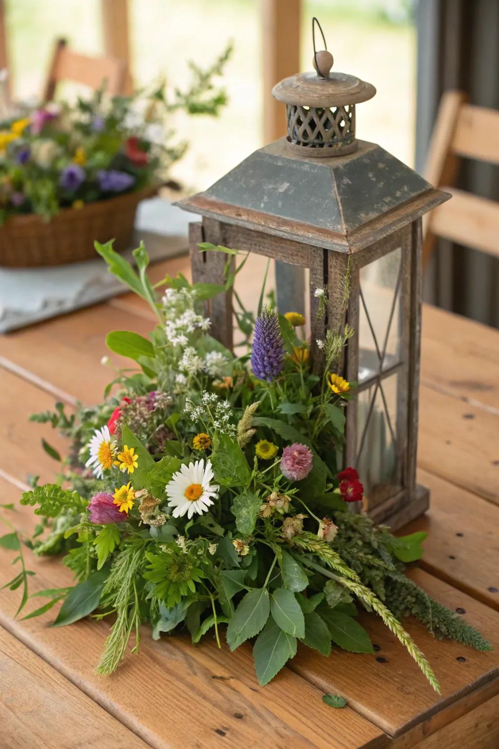 Earthy charm featuring wildflowers nestled in a classic <strong><em>beacon</em></strong>.” loading=”lazy” class=”pimg”>
	</picture><figcaption>Earthy charm featuring wildflowers nestled in a classic <strong><em>beacon</em></strong>.</figcaption></figure>
<p>To realize a captivating rustic ambiance, consider employing wildflowers harmonized with greenery inside a wood or metal <strong><em>beacon</em></strong>. This pairing cultivates an inviting, rural allure.</p>
<h3>A few things you might like:</h3>
<ul class=