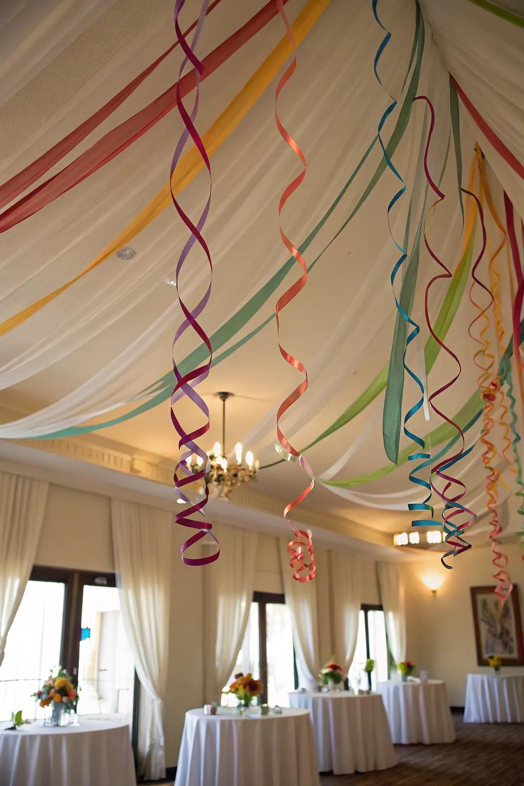 Conjure a captivating ambiance with a ribbon-draped ceiling.