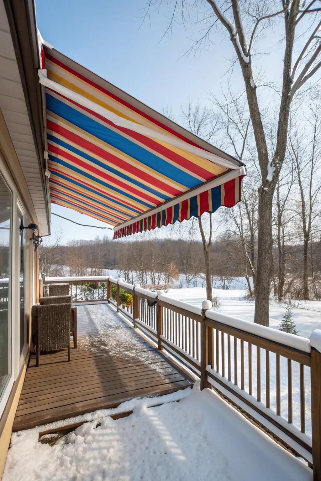 For your deck in the winter, flexible shades offer adaptable protection.