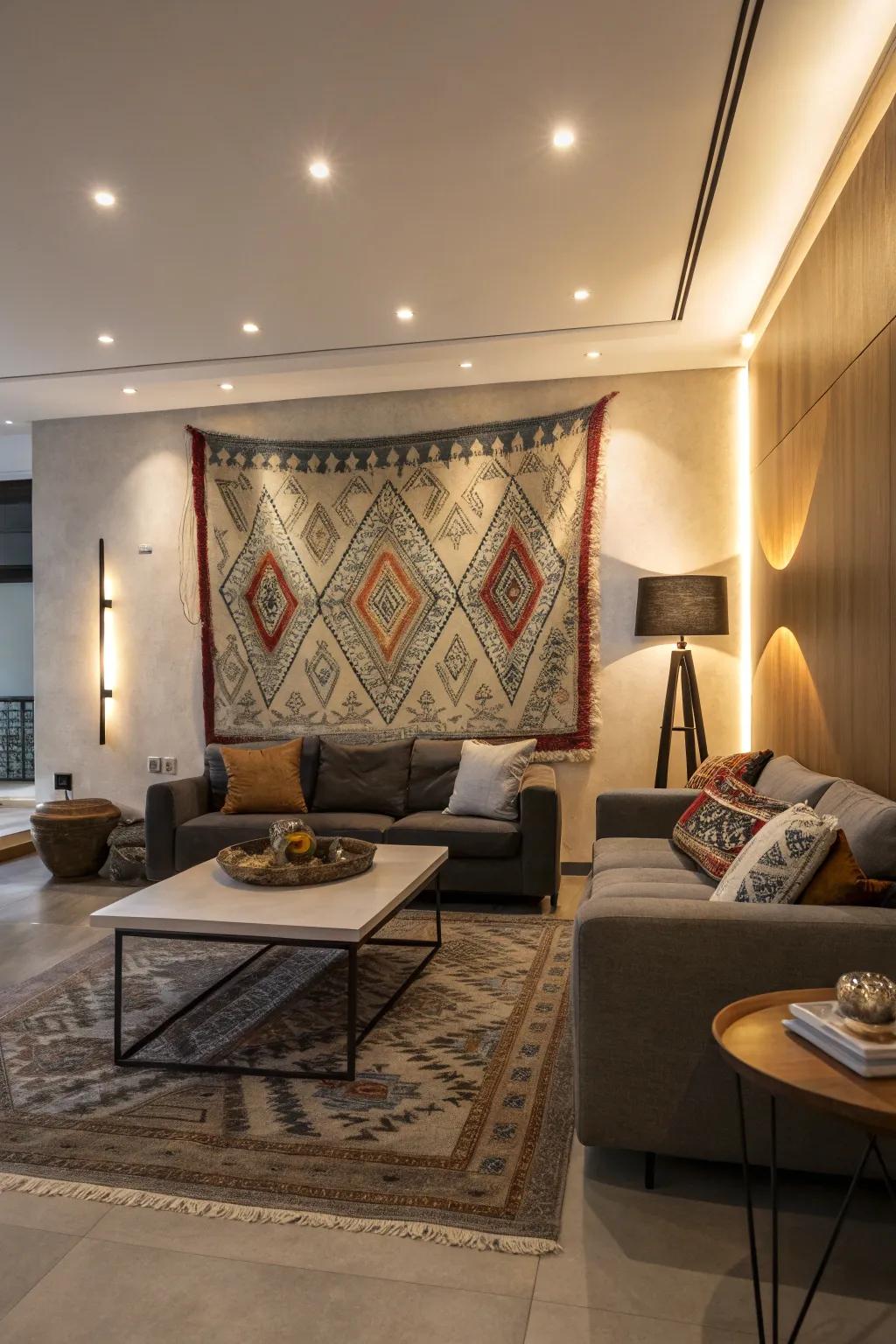 An artful textile can act as a captivating point of interest in your shared living spaces.