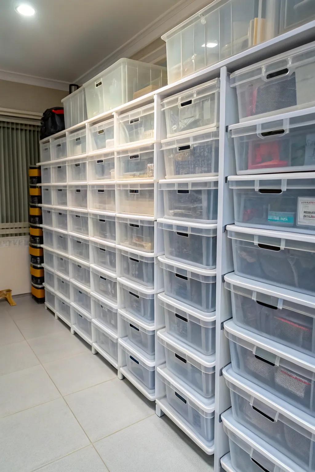 Clear containers provide a swift visual inventory of your stored possessions.