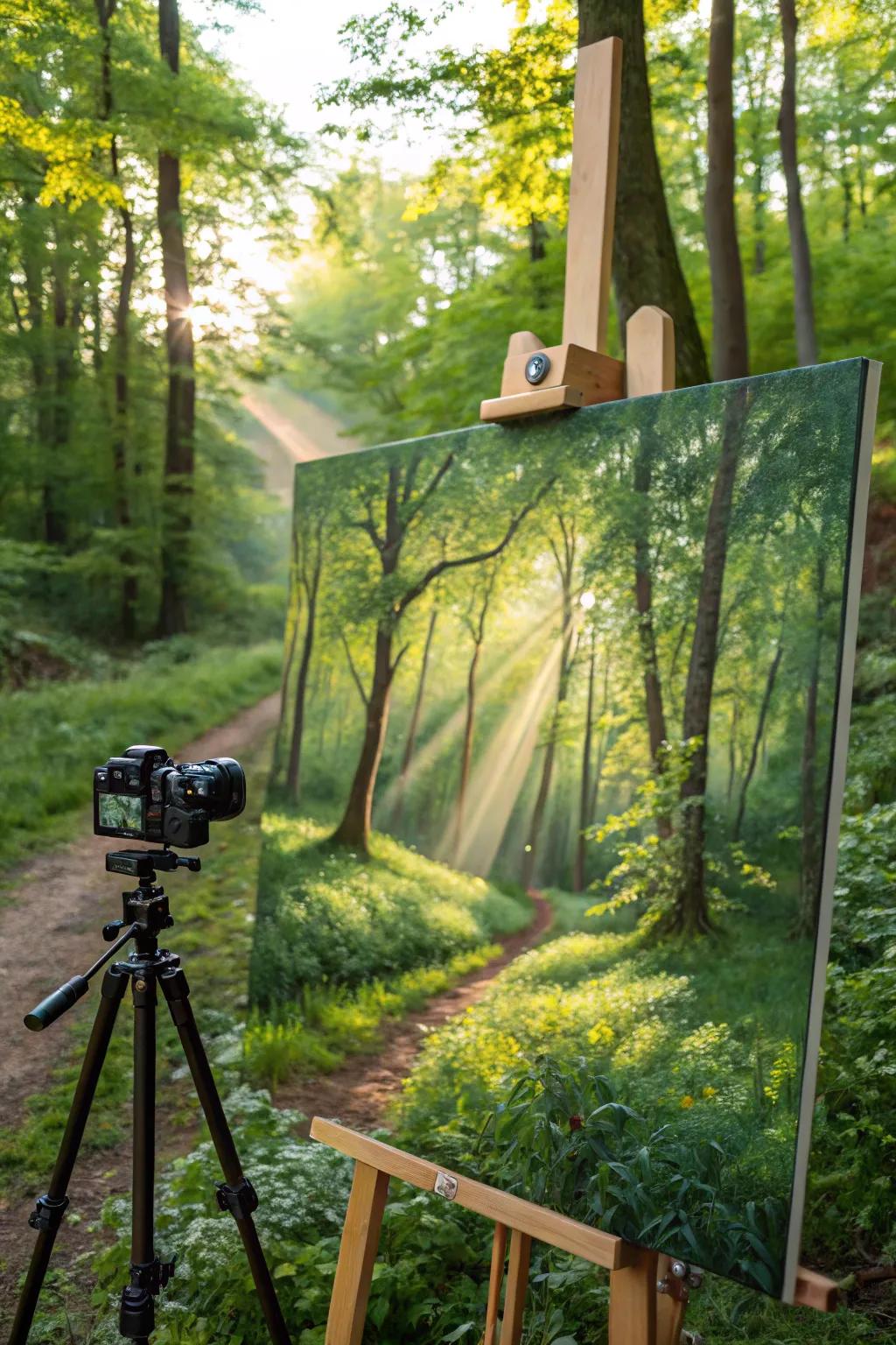 A peaceful woodland view enhanced by enchanting sunlight.