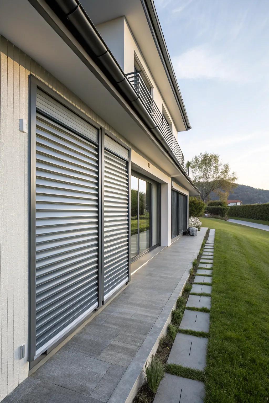 Elegant roll-down metal shields offer simple operation and modern charm.