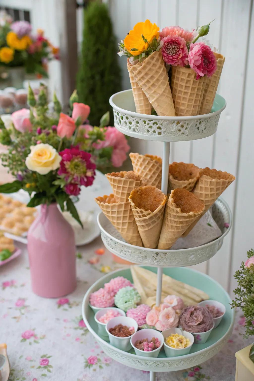Tiered stands make crispy treat selection a fun experience.