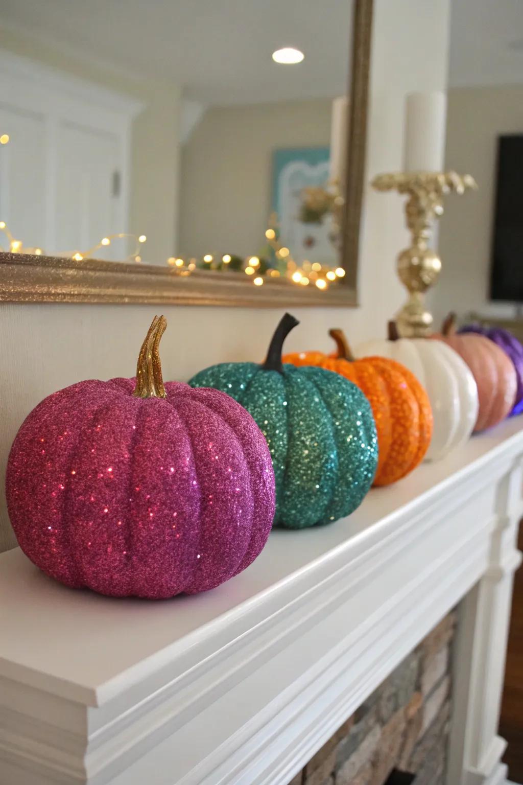 Shimmering pumpkins bring charm and sparkle to any setting.