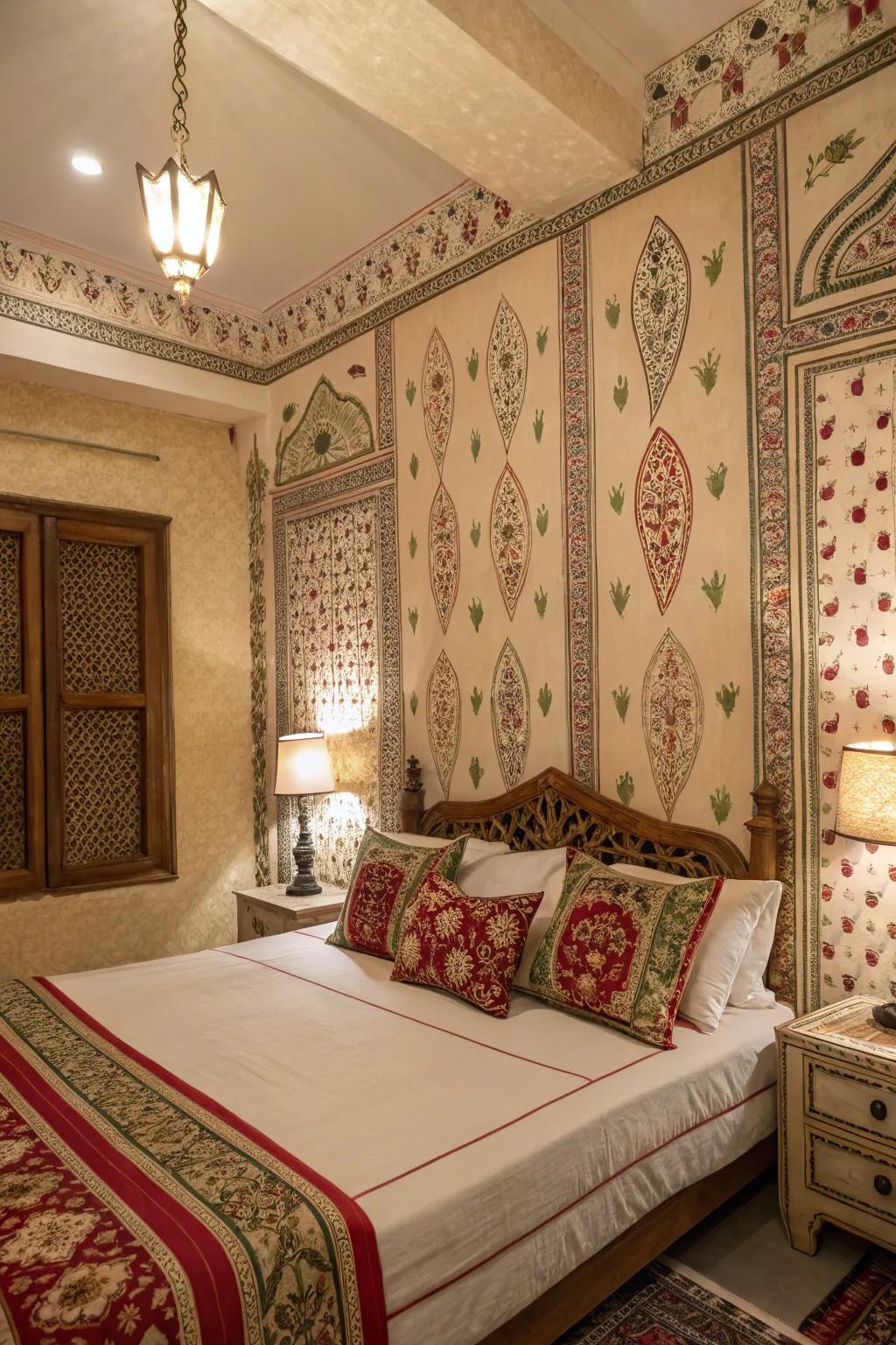 Traditional designs add cultural depth to any bedroom.