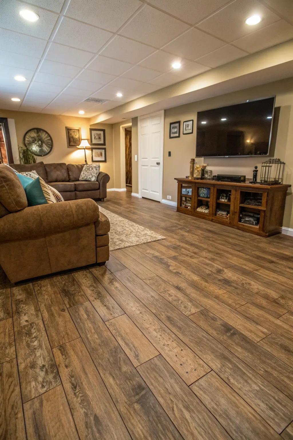 Vinyl planks replicate the beauty of hardwood at a fraction of the cost.