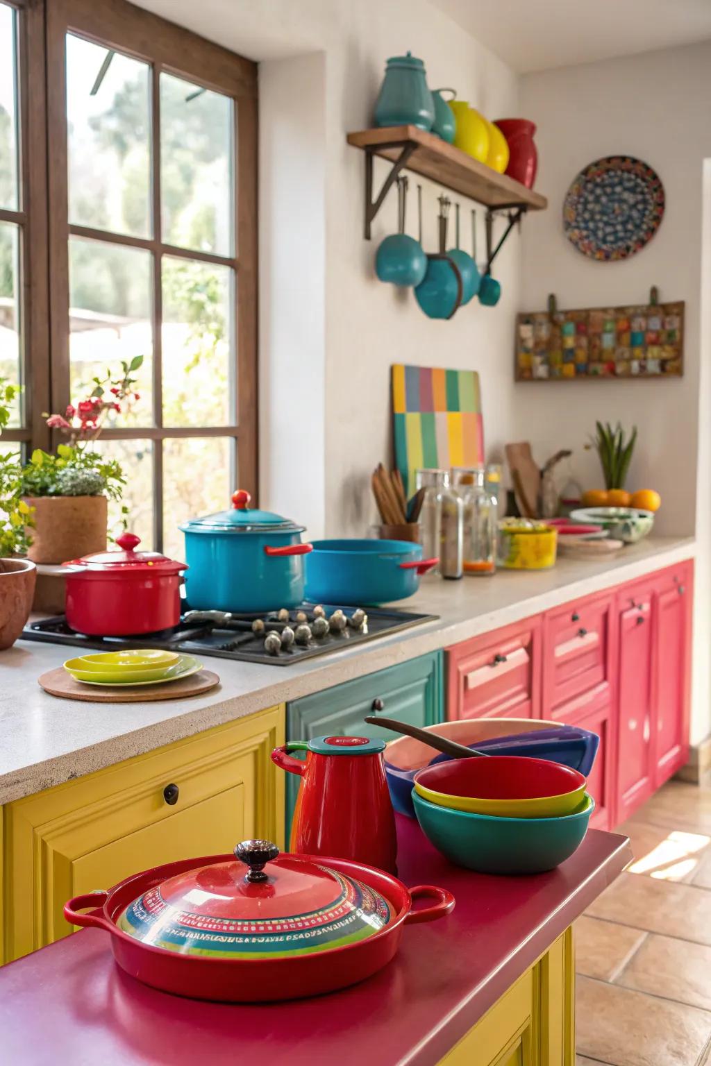 Vividly painted countertops can serve as a striking focal point in any kitchen.