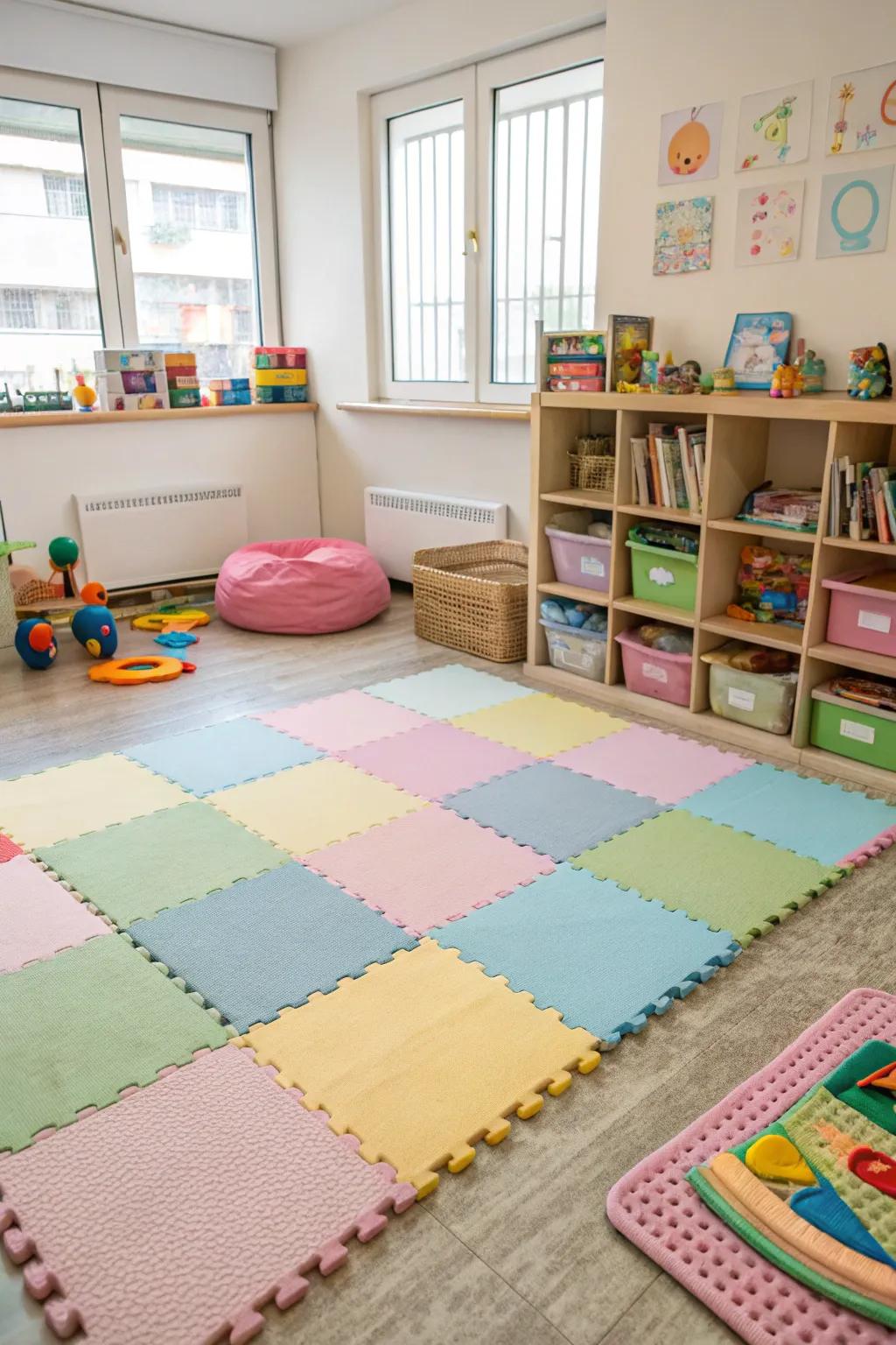 Soft flooring ensures safety and comfort for crawling babies.