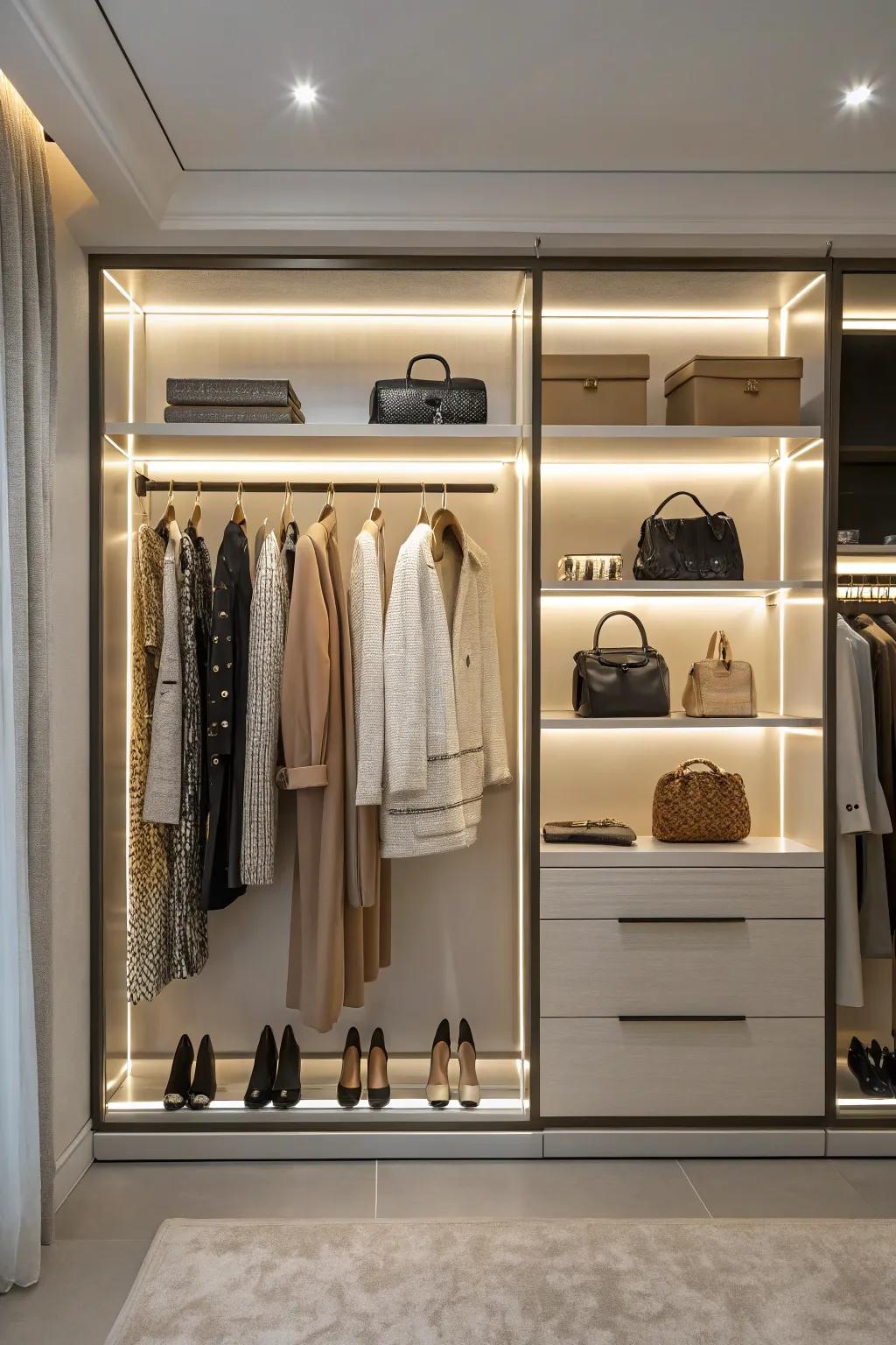 Enhance your closet's charm with built-in LED lighting.
