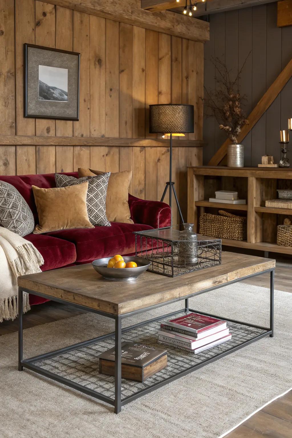 The combination of textures fosters a welcoming and snug setting.