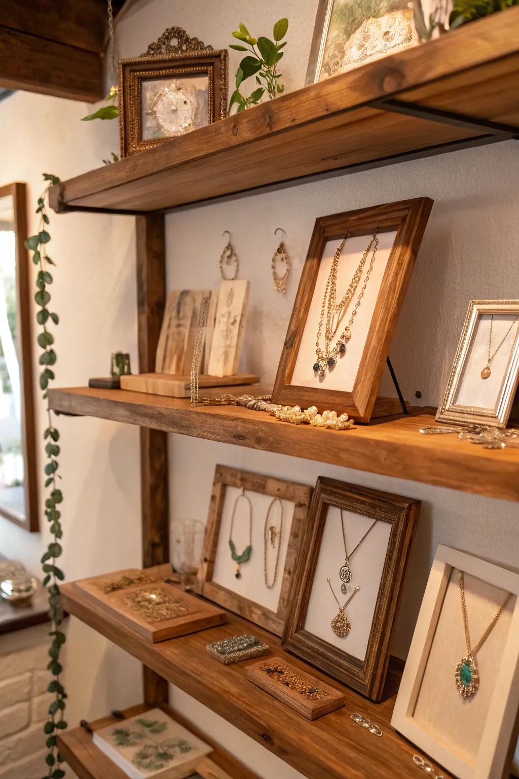 Lend your boutique a warm, vintage ambiance with old-fashioned jewelry display elements.