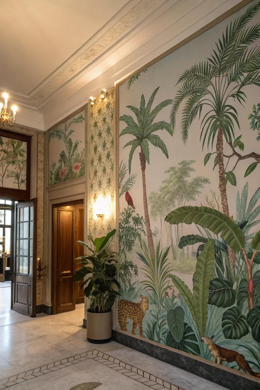 Jungle-themed wallpaper can turn your room into an immersive wilderness.