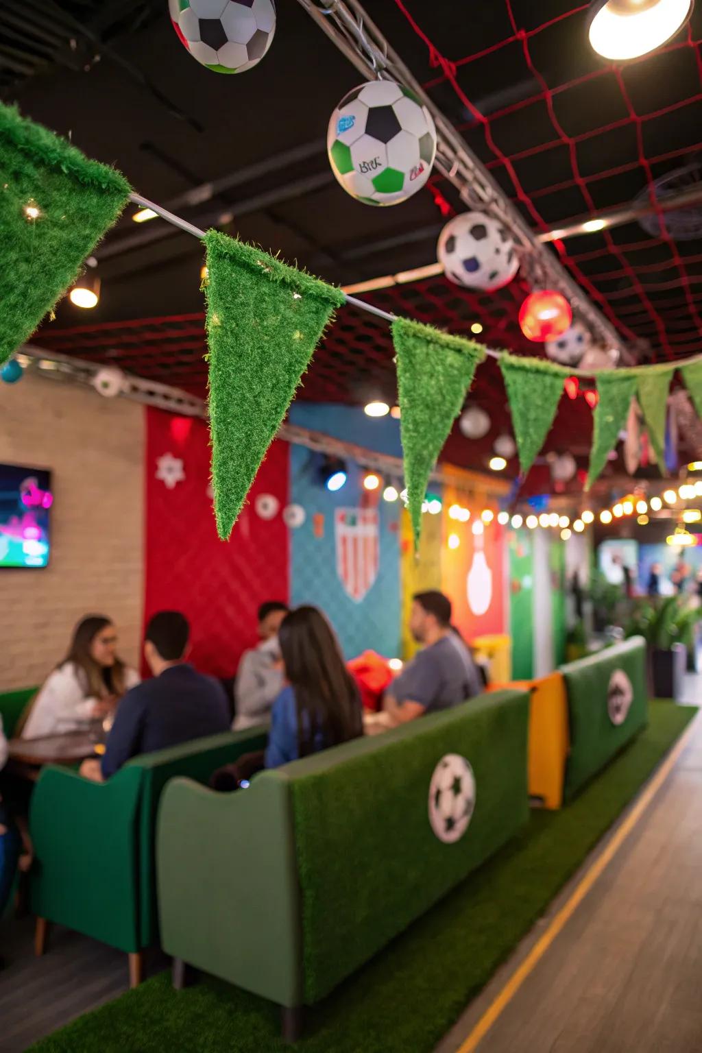 Simulated turf garland introduces a sporty element to your decorations.