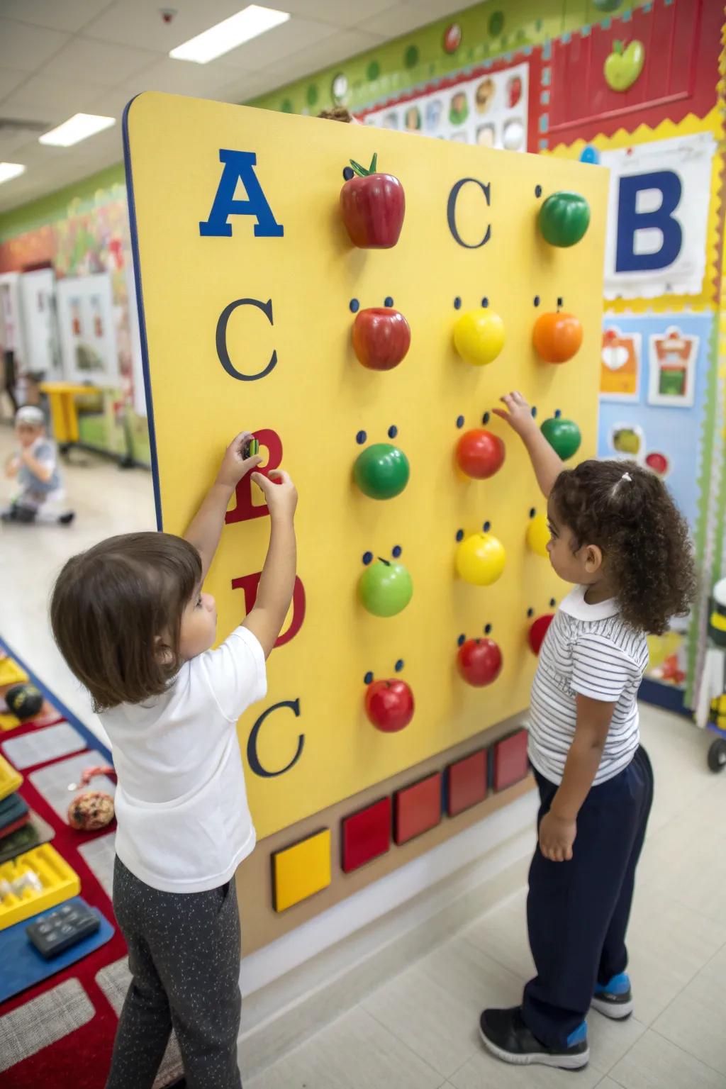 An interactive letter display that motivates children to discover letters using their senses.