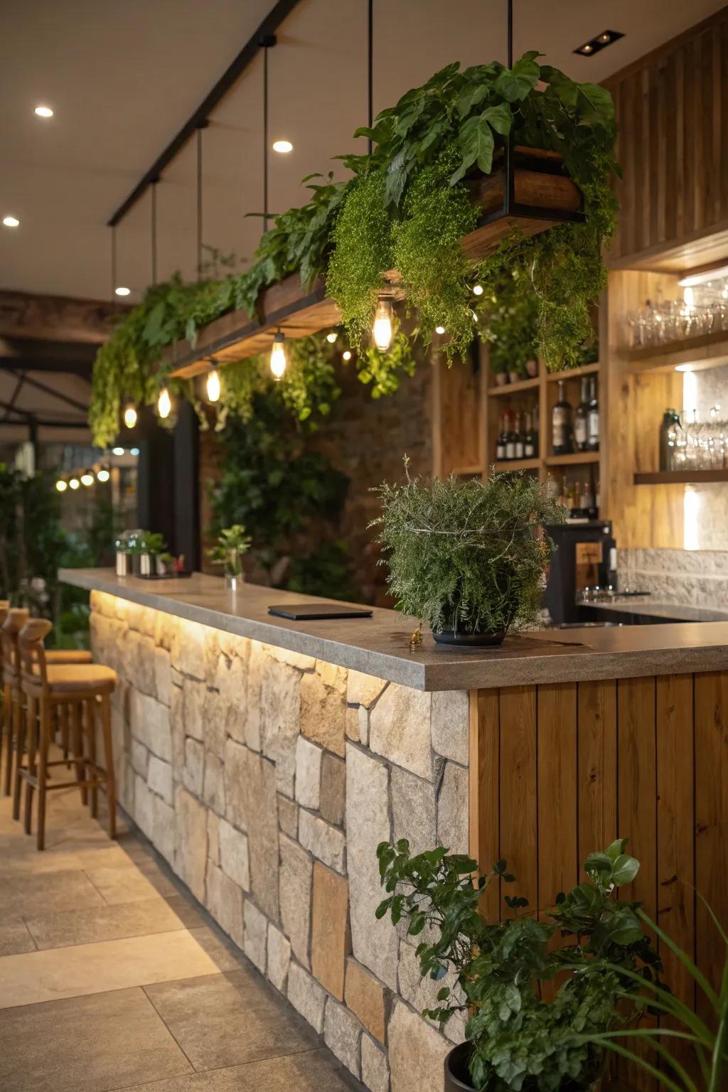 Comfort and beauty combined in a timber and stone kitchen bar.
