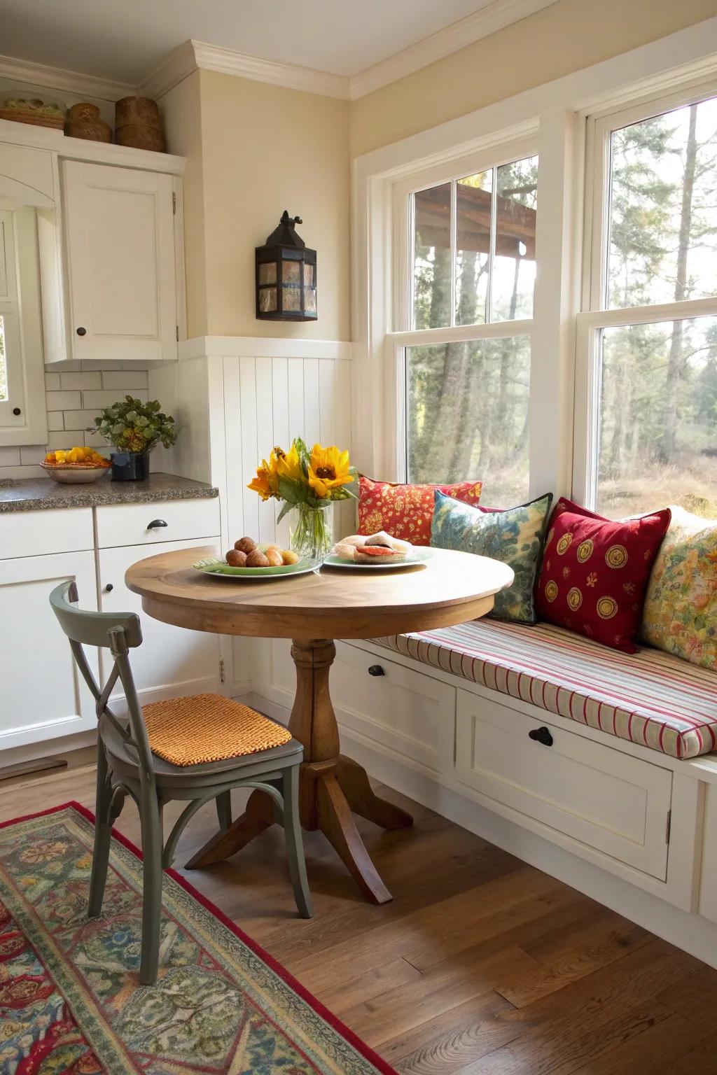 A small breakfast nook provides a cozy place to eat.