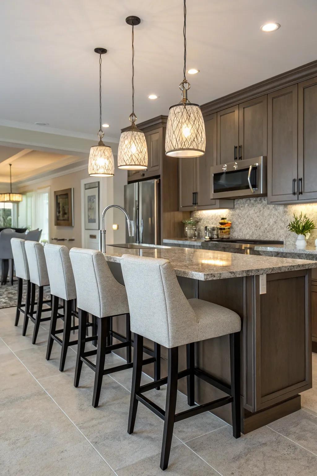 A center island equipped with seating, ideal for casual meals.