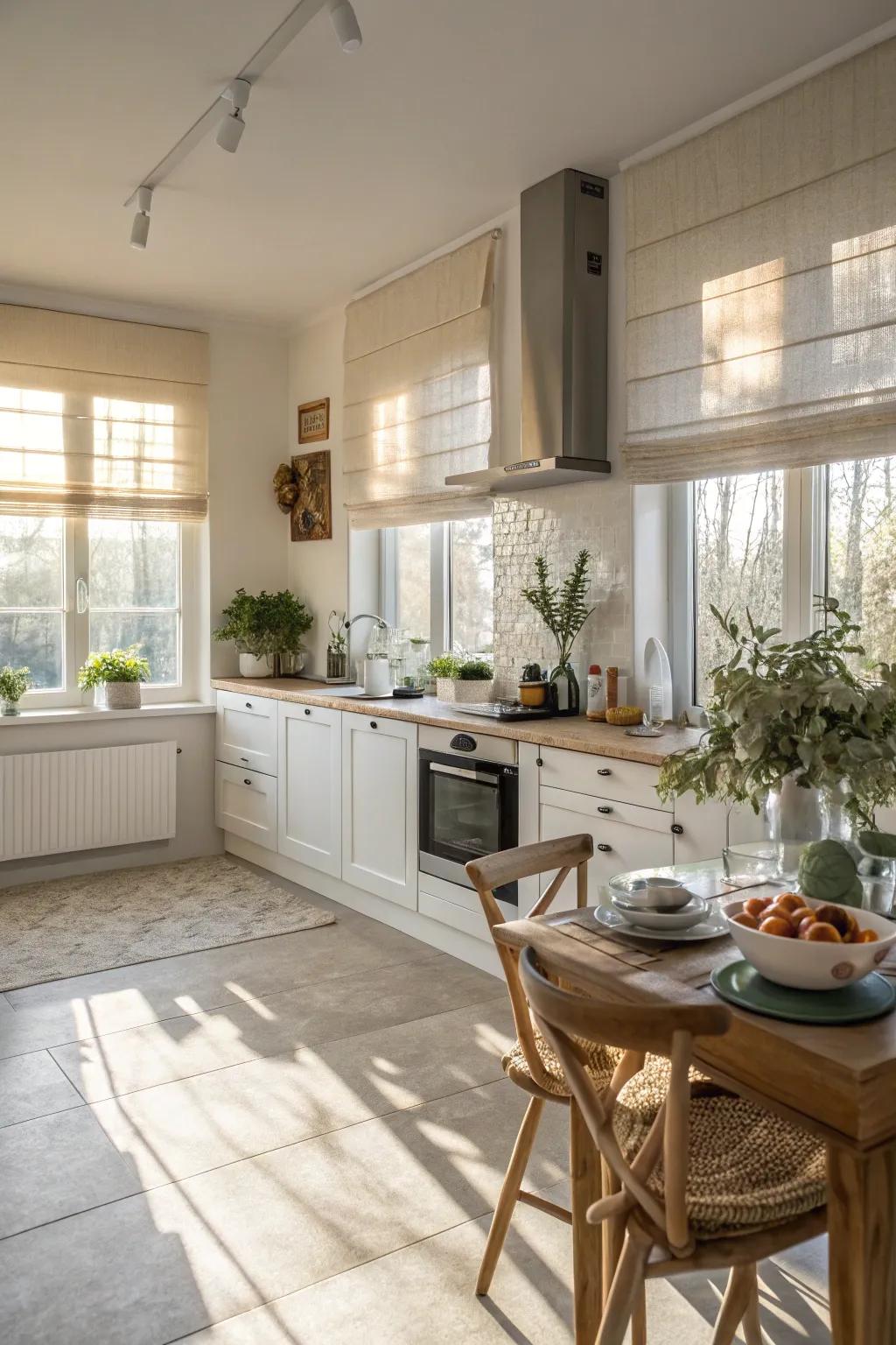 Airy textiles foster a light-filled atmosphere.