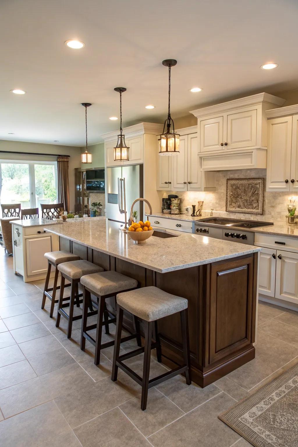 A multi-functional kitchen island acts as a stylish central point.