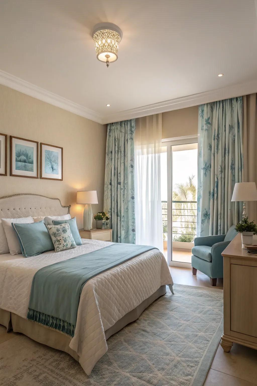 Gentle, natural hues create a relaxing lakeside setting.