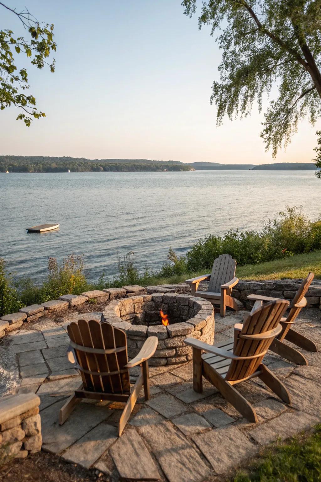 Backcountry benches afford both ease and vogue for your lakeside brazier.