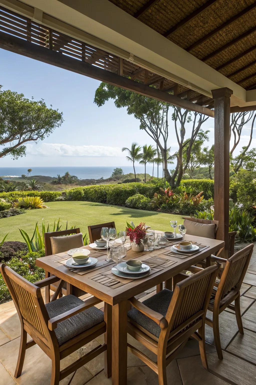 An alluring al fresco dining arrangement gracing the lanai.