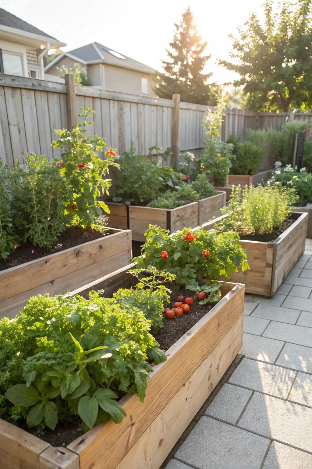 Elevated beds enhance the practicality and charm of gardening.