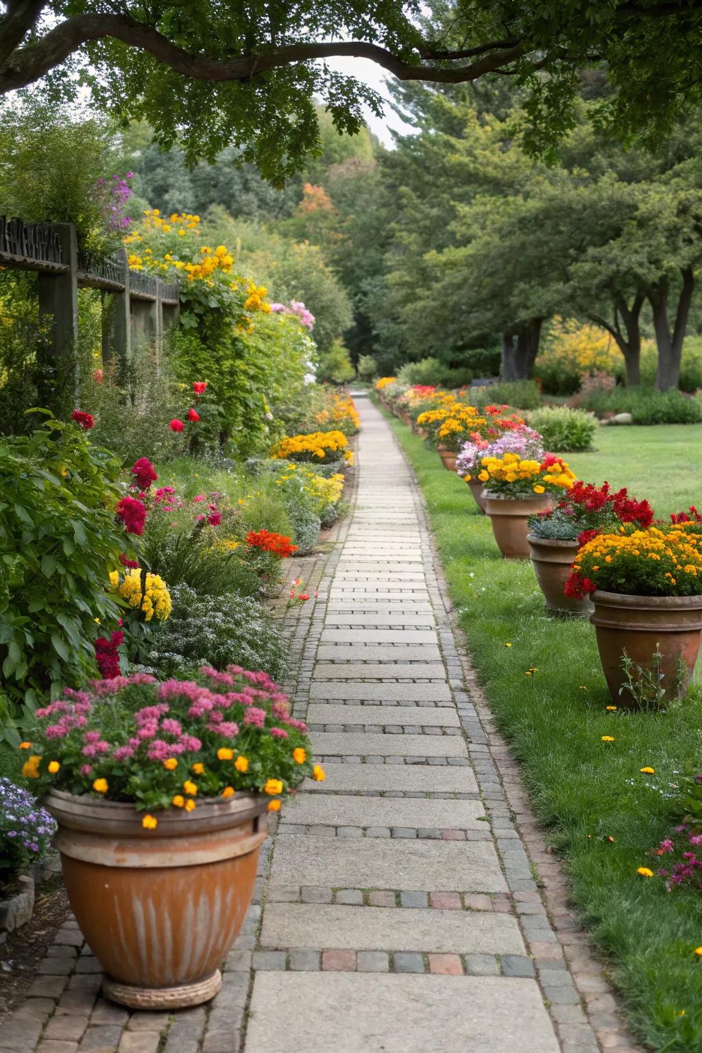 Direct your visitors along a vibrant path lined with pots.