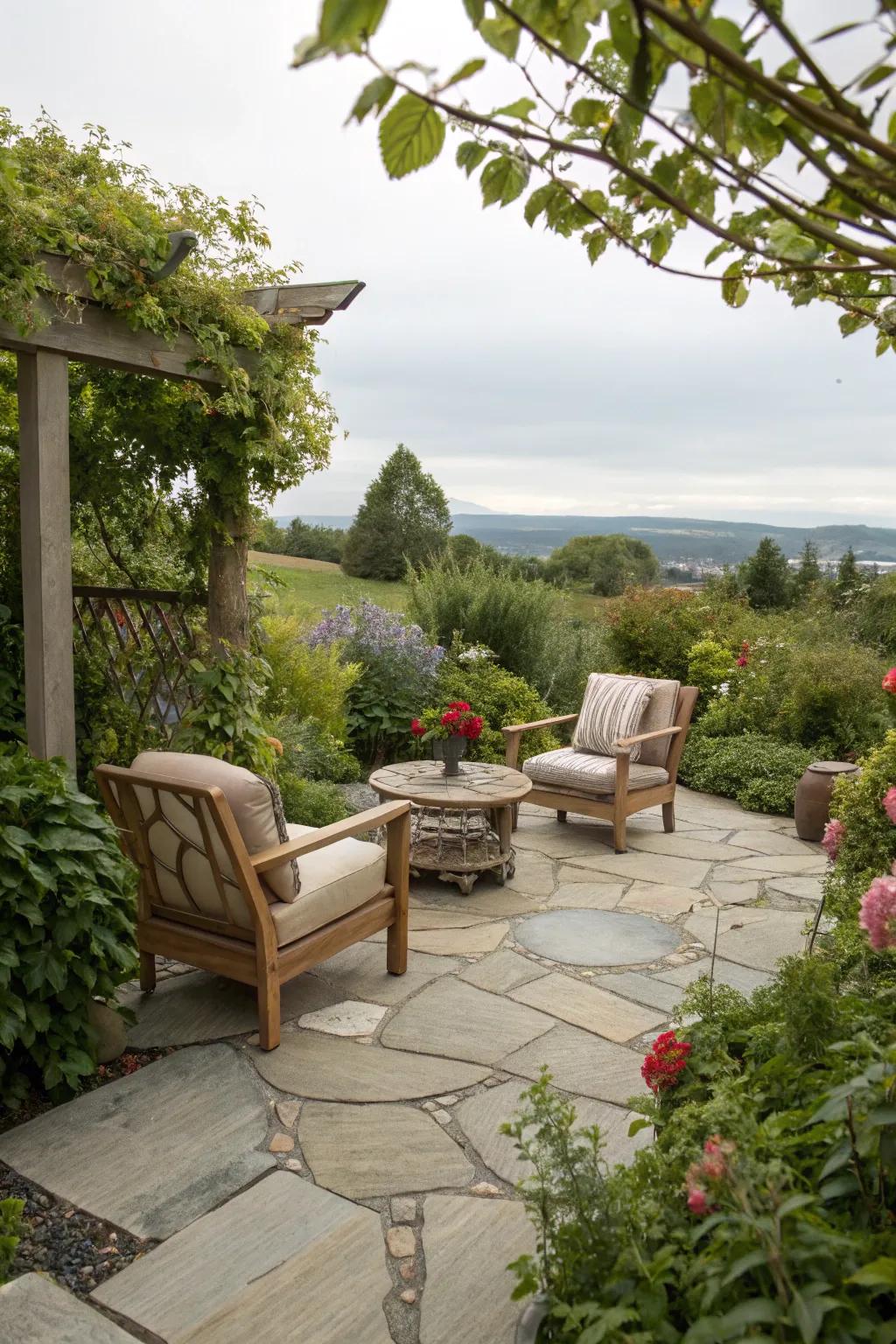Unwind in elegance with a natural stone patio.