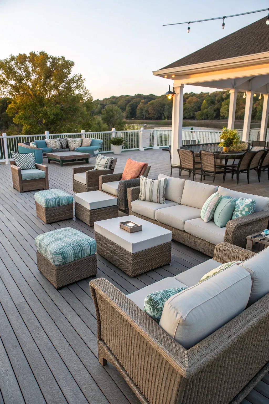 Flexible seating arrangements make your deck adaptable for any gathering.