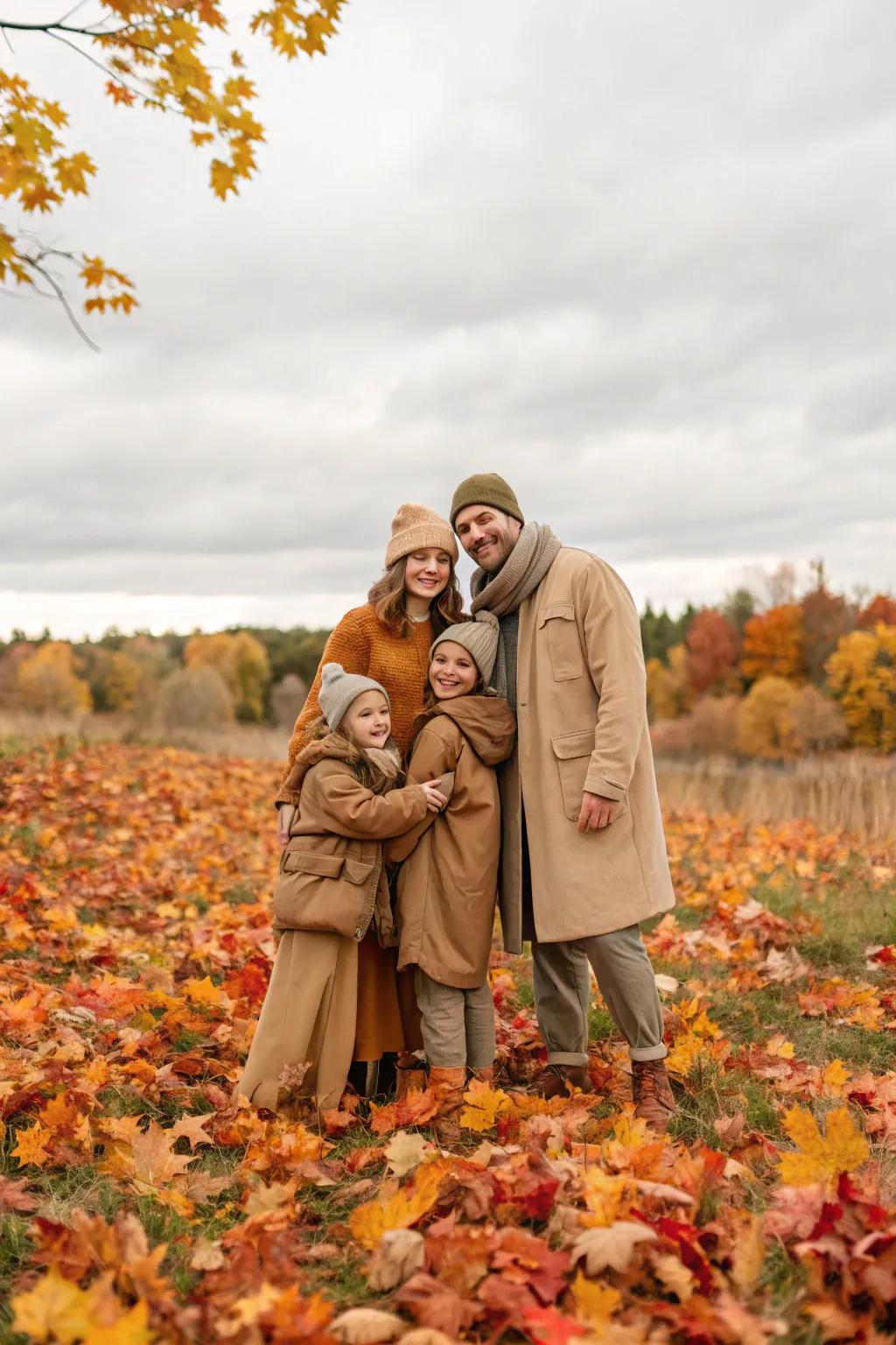 Earthy neutrals harmonize beautifully with the autumn landscape.