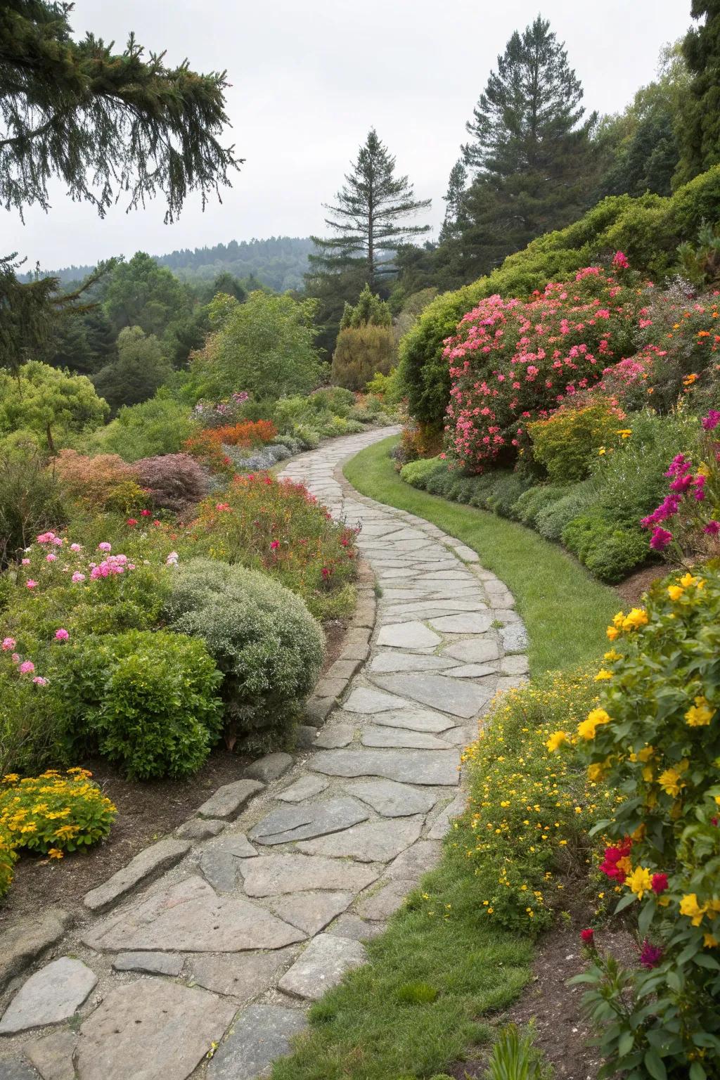 A meandering walkway enticing exploration throughout the garden.